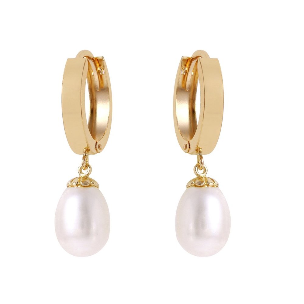 14K. SOLID GOLD HOOP EARRING WITH NATURAL PEARLS - Picture 1 of 4